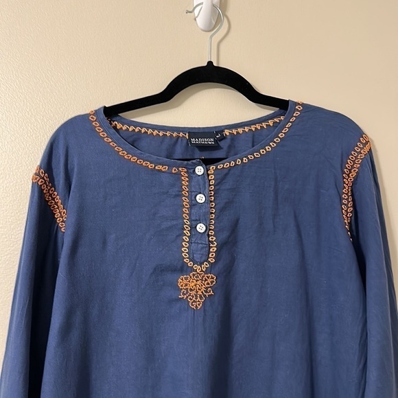 Madison Mathews Navy Tunic with Orange Embroidery Size Large - Picture 8 of 9